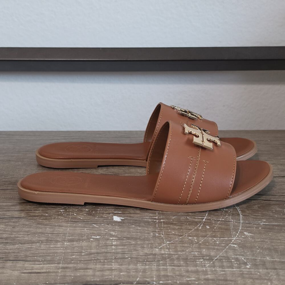 Tory Burch Everly Women's Leather Slides Sandals Shoes Size 40 (9.5-10) Brown - Picture 3 of 8
